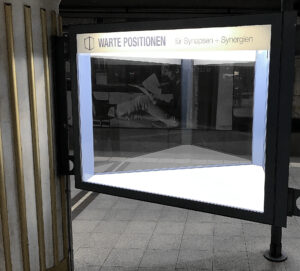 Tiny Art Gallery Warte Positionen mit Durchblick auf lesenden Studenten